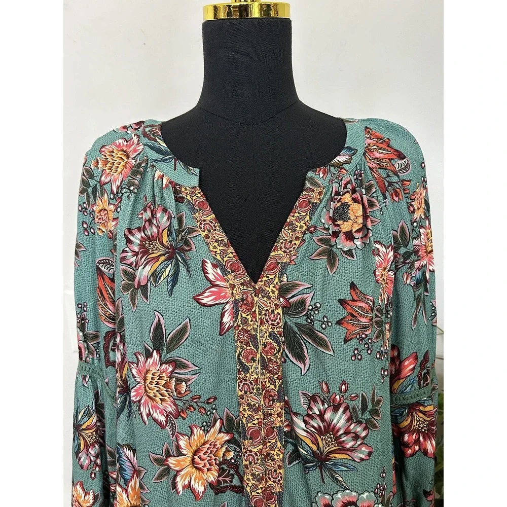 Farm Rio Anthropologie Women's‎ Boho Paola Floral Peasant Blouse Top Shirt Sz M